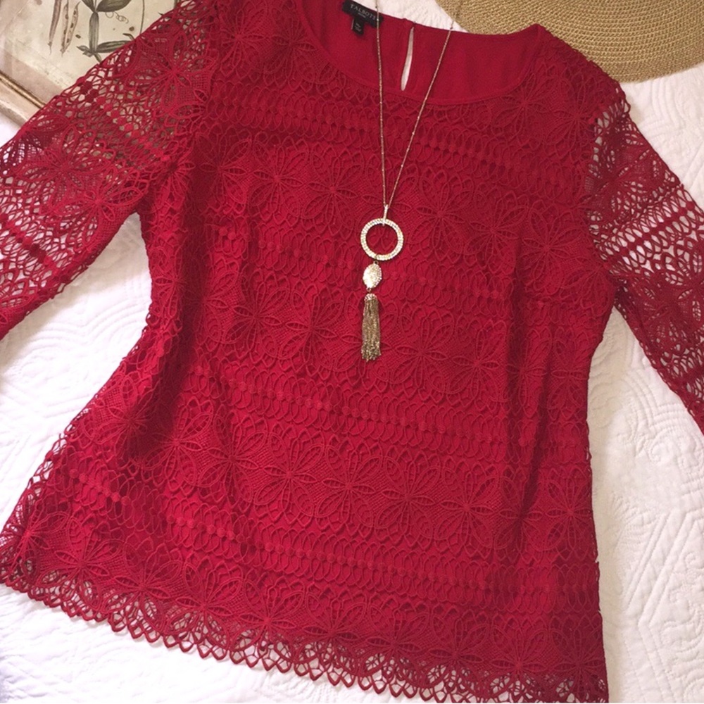 Talbots Floral Lace Overlay Top - Picture 5 of 16